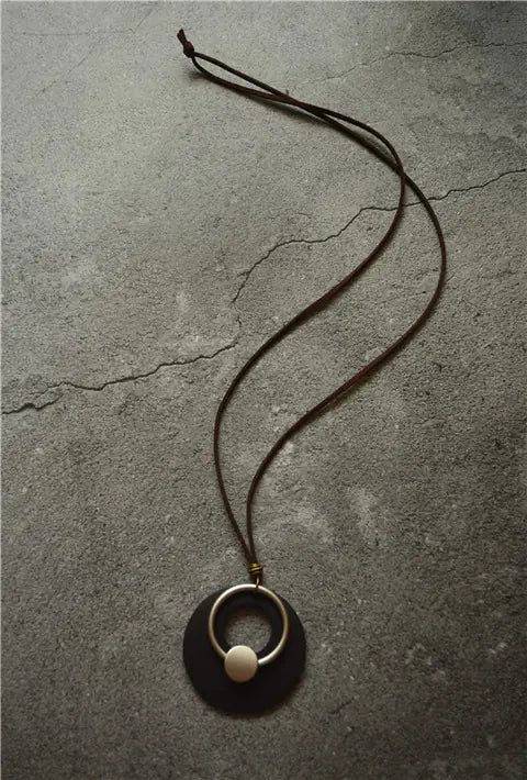 Vintage Ethnic Style Women's Long Wooden Pendant Necklace