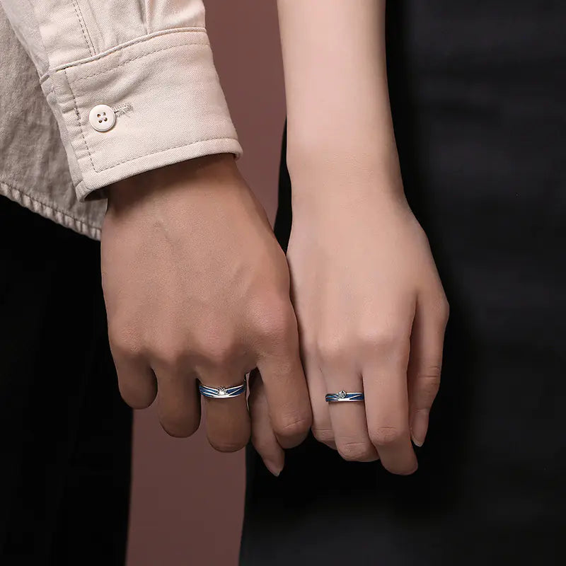 Original Day Hope Moon Couple Ring in 925 Sterling Silver