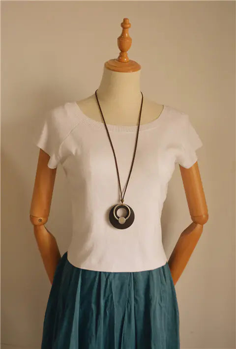 Vintage Ethnic Style Women's Long Wooden Pendant Necklace