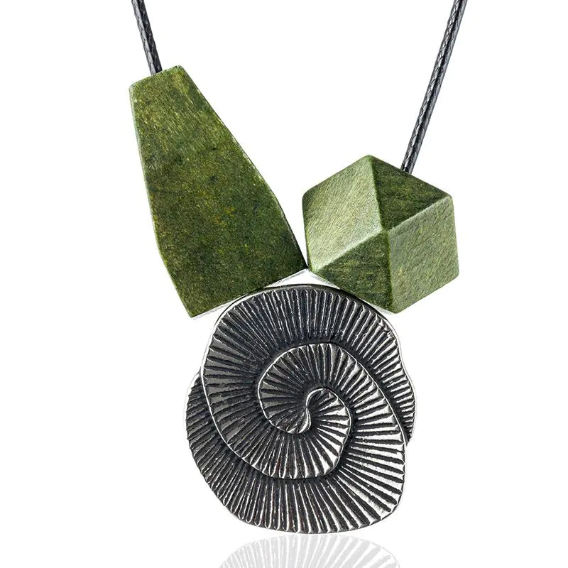 Vintage Ethnic Style Alloy Sweater Chain with Wood Pendant