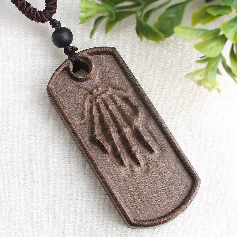 Vintage-Inspired Long Sweater Necklace with Wooden Pendant