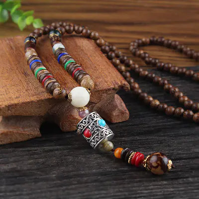 Vintage Beaded Sweater Necklace with Pendant for Men/Women