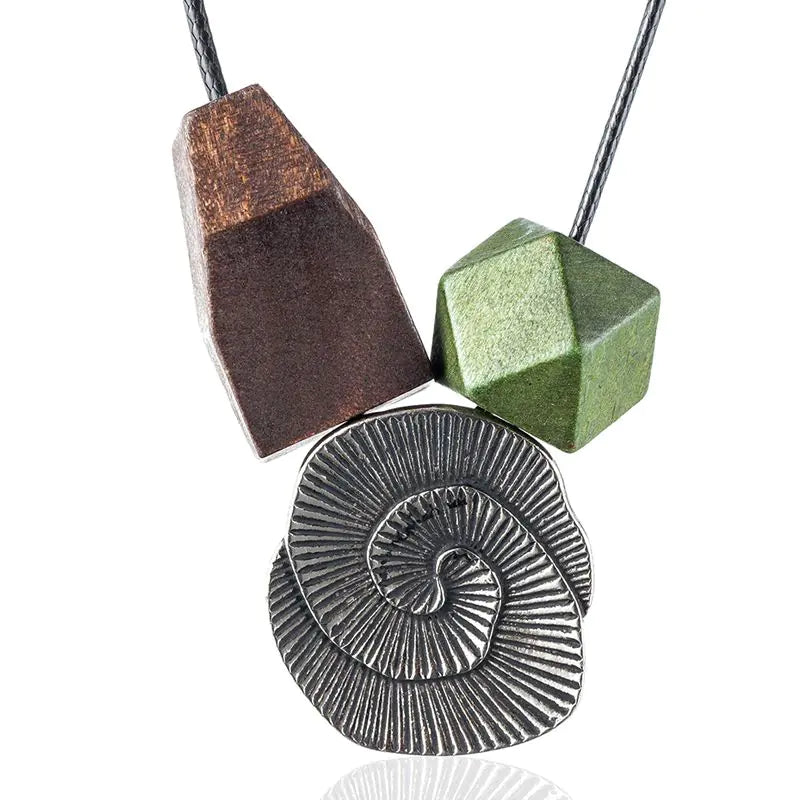 Vintage Ethnic Style Alloy Sweater Chain with Wood Pendant