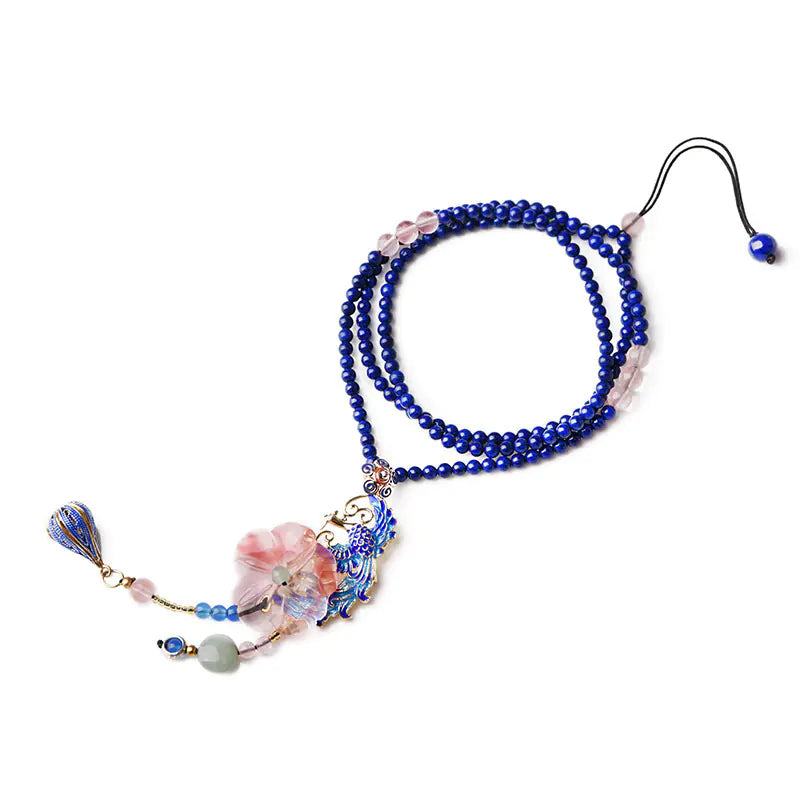 Vintage Style Long Necklace with Cloisonné Pendant