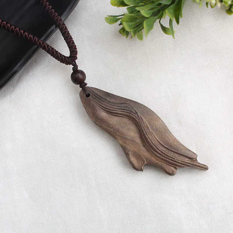 Vintage-Inspired Long Sweater Necklace with Wooden Pendant