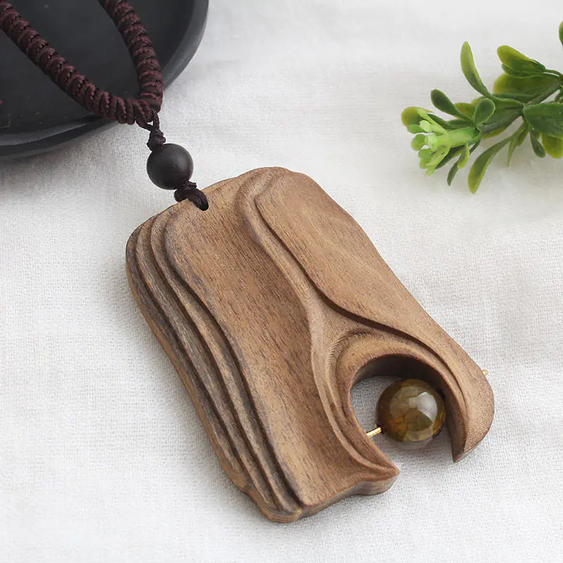 Vintage-Inspired Long Sweater Necklace with Wooden Pendant