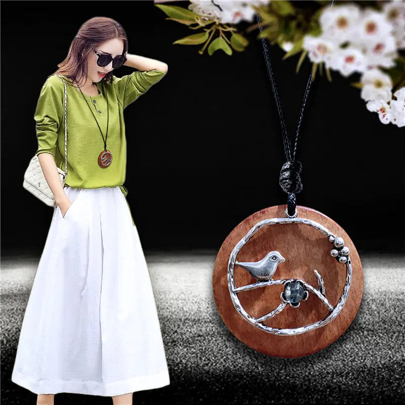 Vintage Bird Pendant Sweater Necklace
