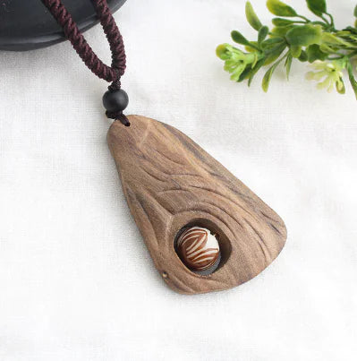 Vintage-Inspired Long Sweater Necklace with Wooden Pendant