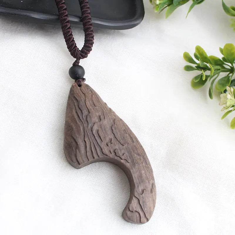 Vintage-Inspired Long Sweater Necklace with Wooden Pendant