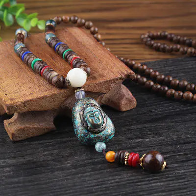 Vintage Beaded Sweater Necklace with Pendant for Men/Women