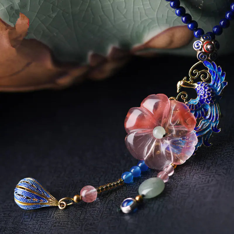 Vintage Style Long Necklace with Cloisonné Pendant