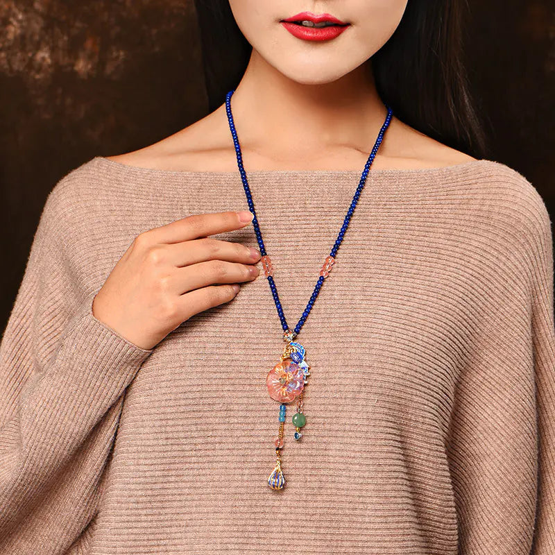 Vintage Style Long Necklace with Cloisonné Pendant
