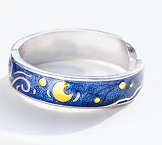 Elegant Sea Blue Starry Sky Couple Ring