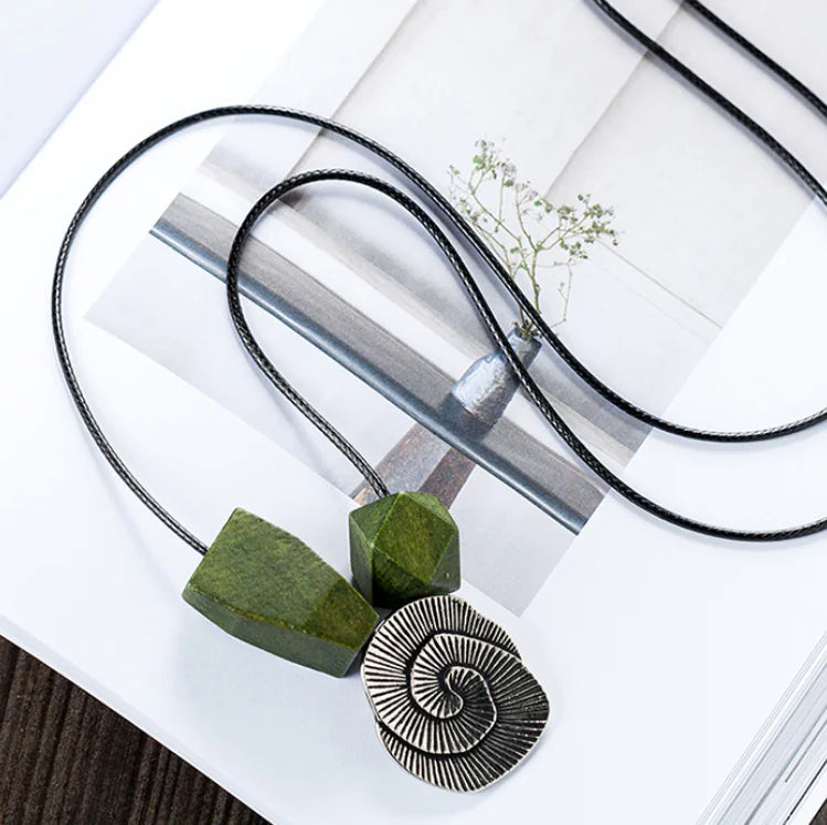 Vintage Ethnic Style Alloy Sweater Chain with Wood Pendant