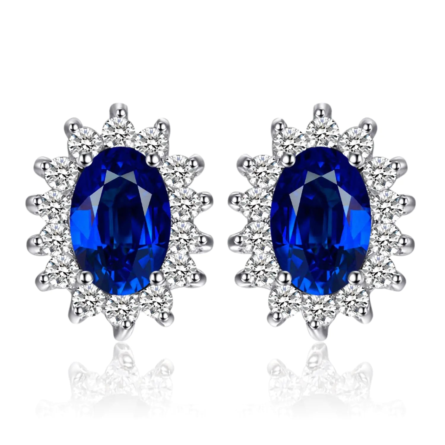 RoyalGem Princess Diana Simulated Sapphire Stud Earrings