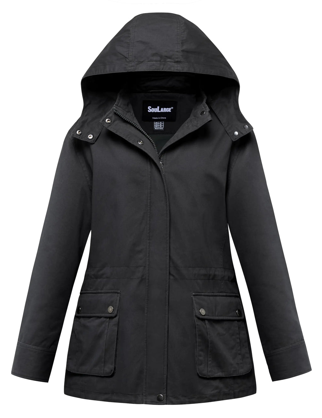 Soularge Womens Plus Size Lightweight Casual Cotton Jacket with Detachable Hood(Grey1X)