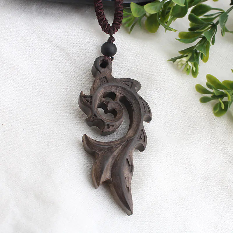 Vintage-Inspired Long Sweater Necklace with Wooden Pendant