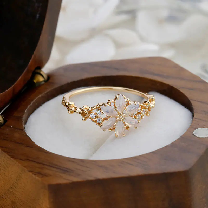 S925 Silver Plated 14K Opal Zircon Ring in Luxury Style