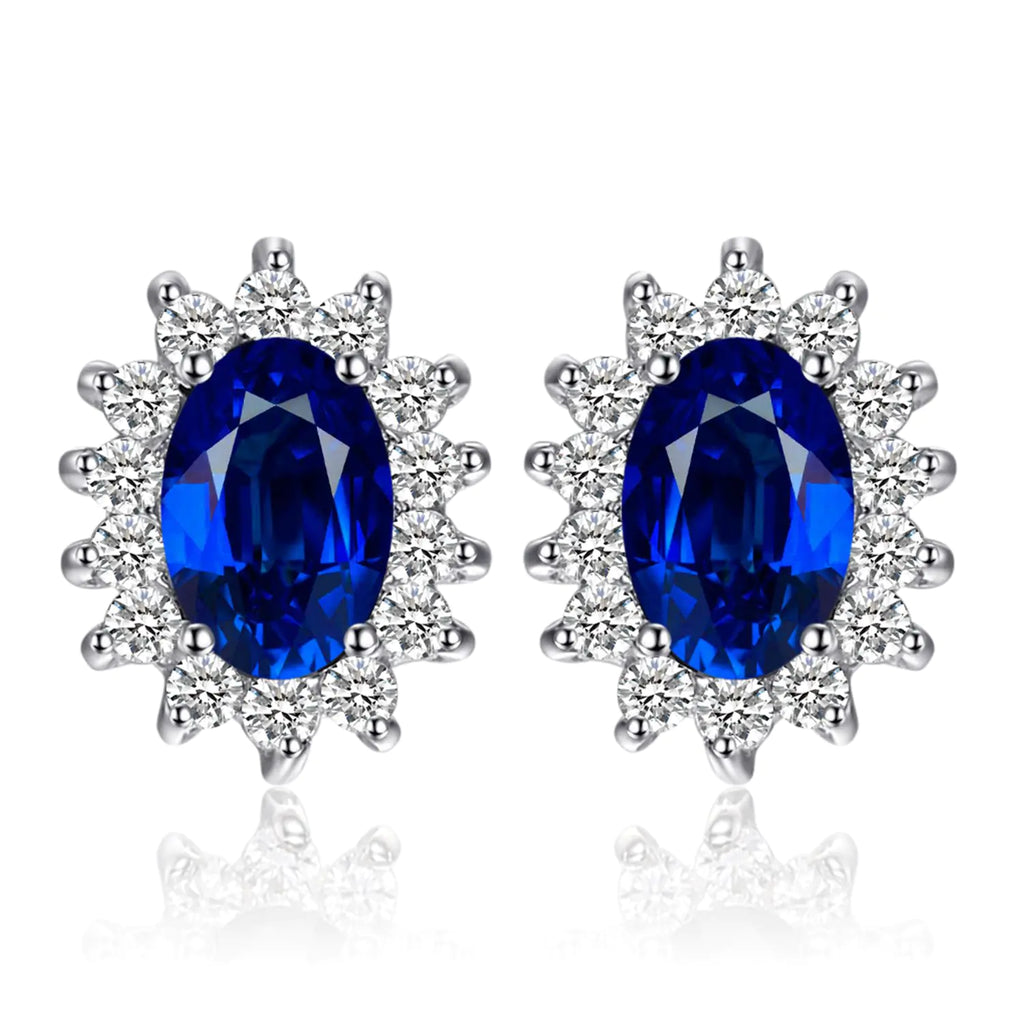 RoyalGem Princess Diana Simulated Sapphire Stud Earrings