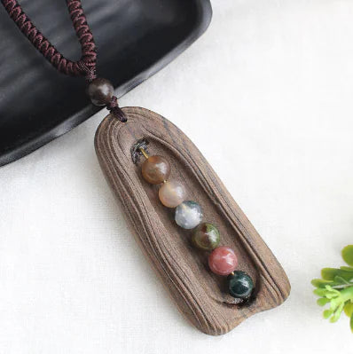 Vintage-Inspired Long Sweater Necklace with Wooden Pendant