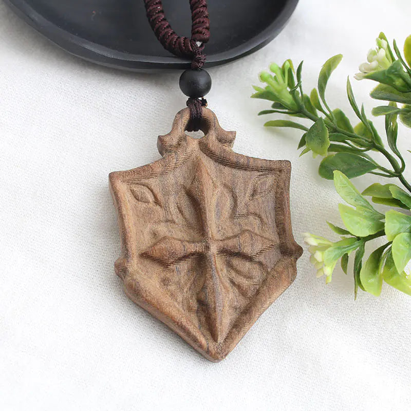 Vintage-Inspired Long Sweater Necklace with Wooden Pendant