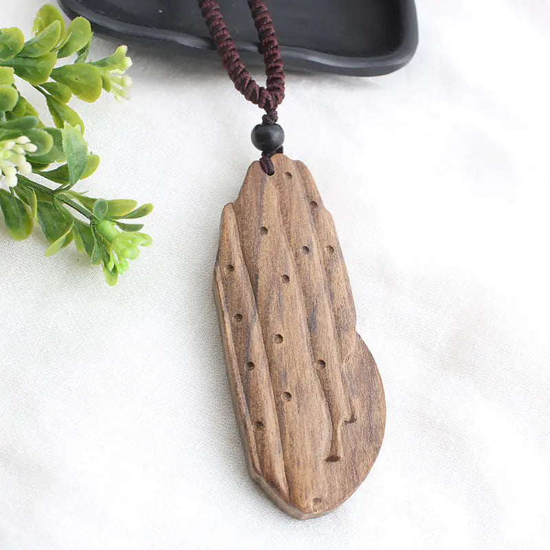 Vintage-Inspired Long Sweater Necklace with Wooden Pendant