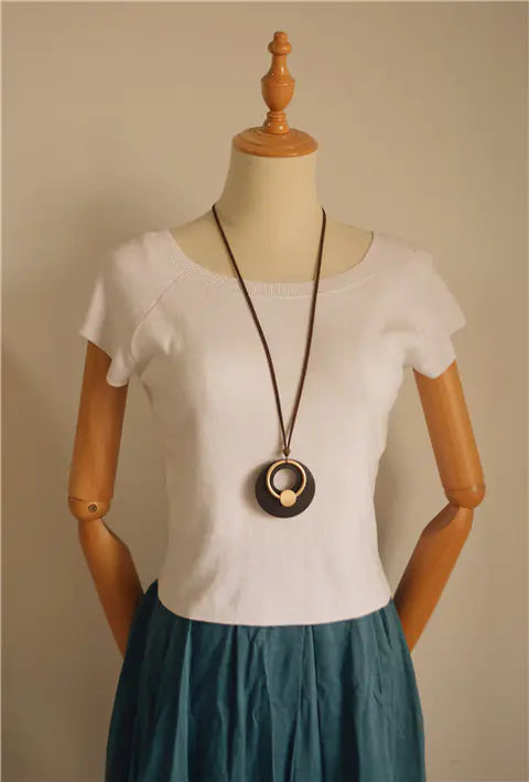 Vintage Ethnic Style Women's Long Wooden Pendant Necklace