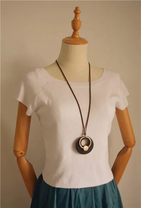 Vintage Ethnic Style Women's Long Wooden Pendant Necklace