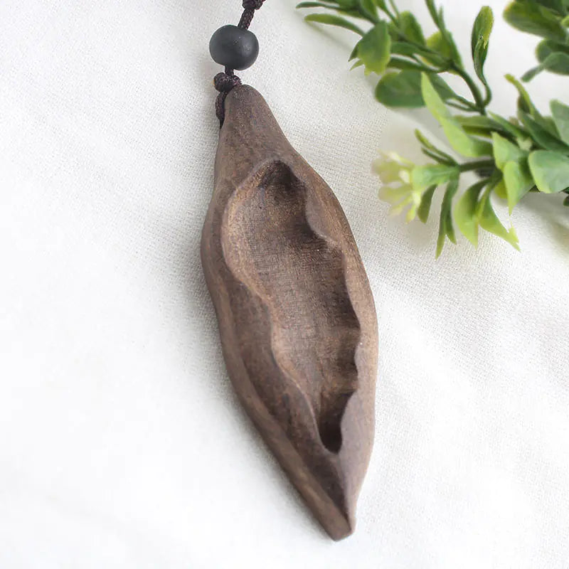 Vintage-Inspired Long Sweater Necklace with Wooden Pendant
